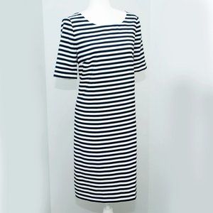 PRESTON & YORK sheath sz 8 Dress Nautical navy stripe short slv lined